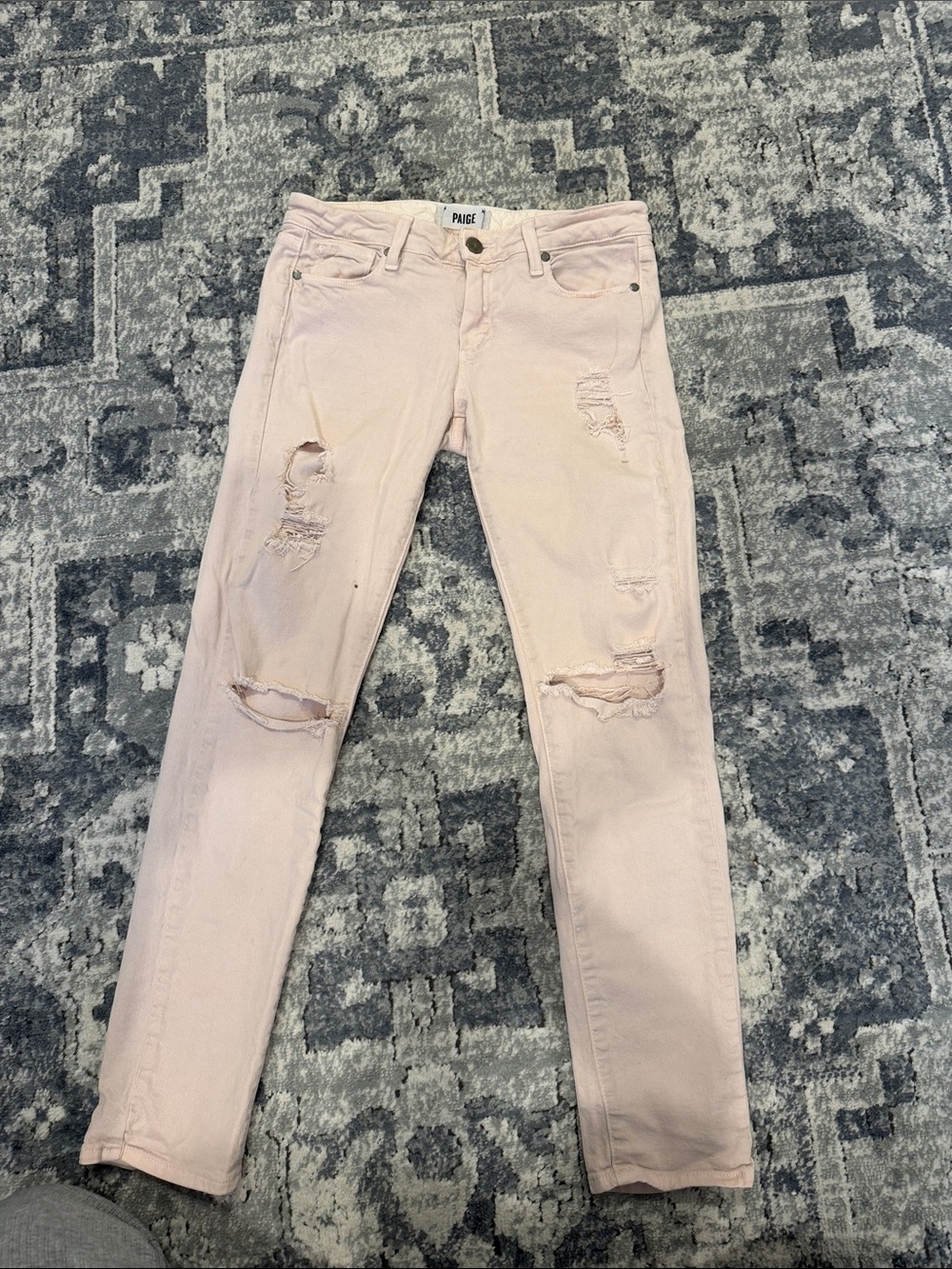 PAIGE Light Pink Distressed Skinny Jeans